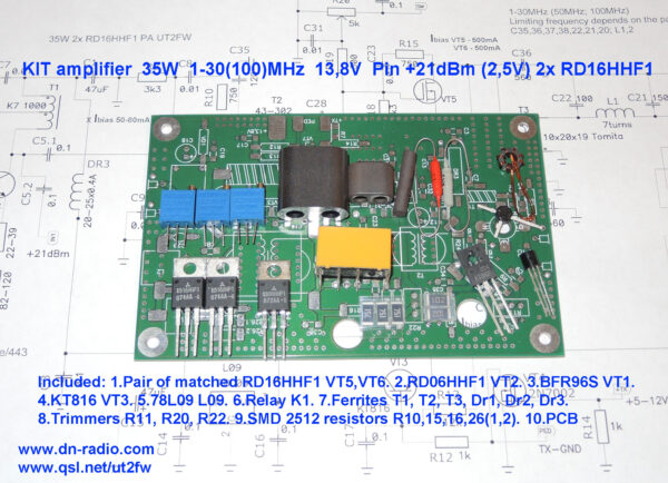 KIT amplifier 35W 1-50(100)MHz 2x RD16HHF1 +21dBm